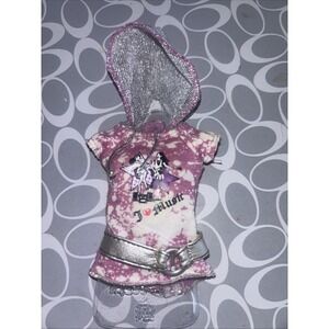 2008 Barbie Skipper Family Camping Top #P6713 Purple I Love Music Hooded Tee